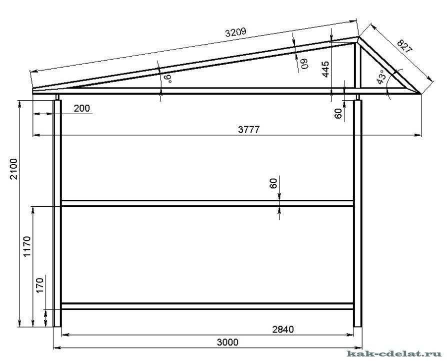 Чертеж простого навеса из дерева