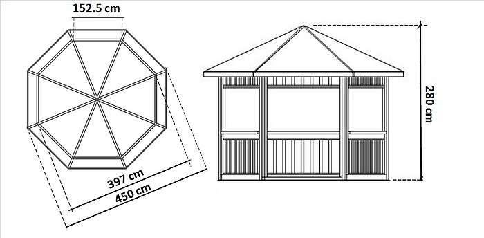 Схема шестигранной беседки с размерами из дерева