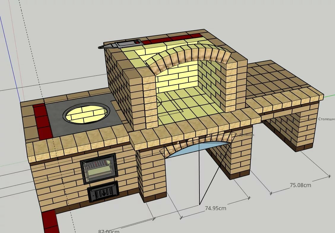 Схема печи барбекю из кирпича