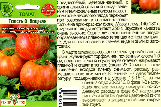 Характеристика томата Толстый боцман и выращивание из семян в открытом грунте