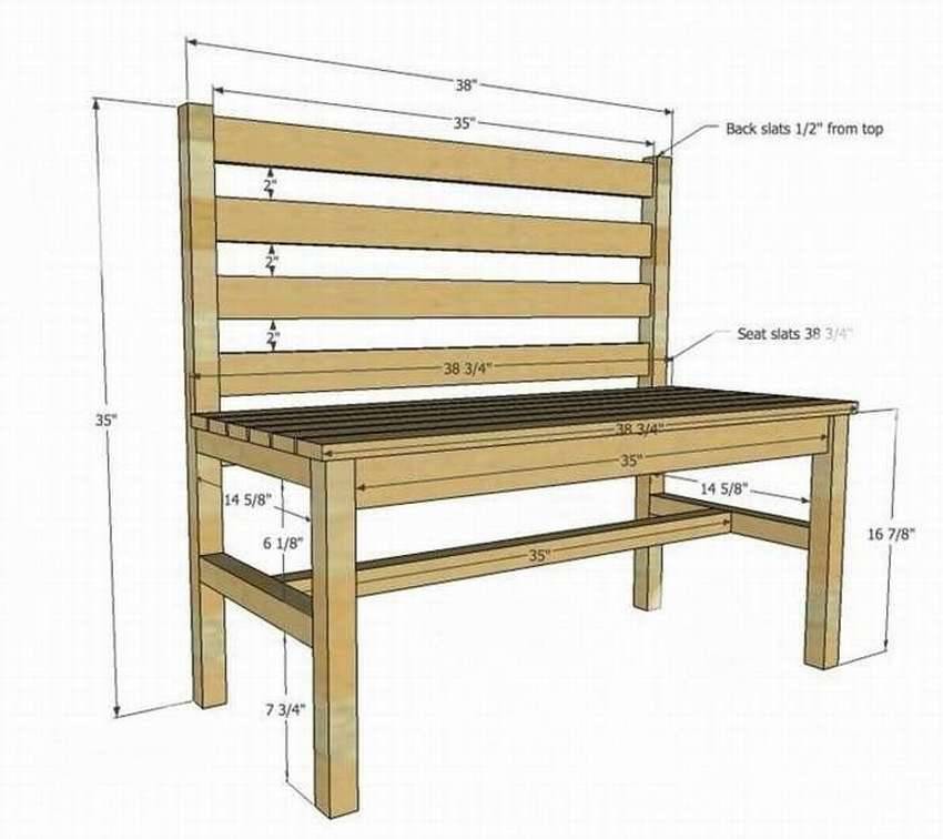 Скамейка из дерева схема с размерами