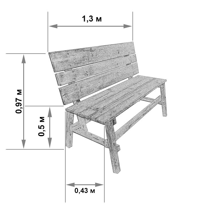 Чертежи садовой скамейки из дерева с размерами и спецификацией