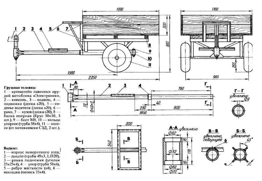 Чертеж самодельного прицепа для мотоблока